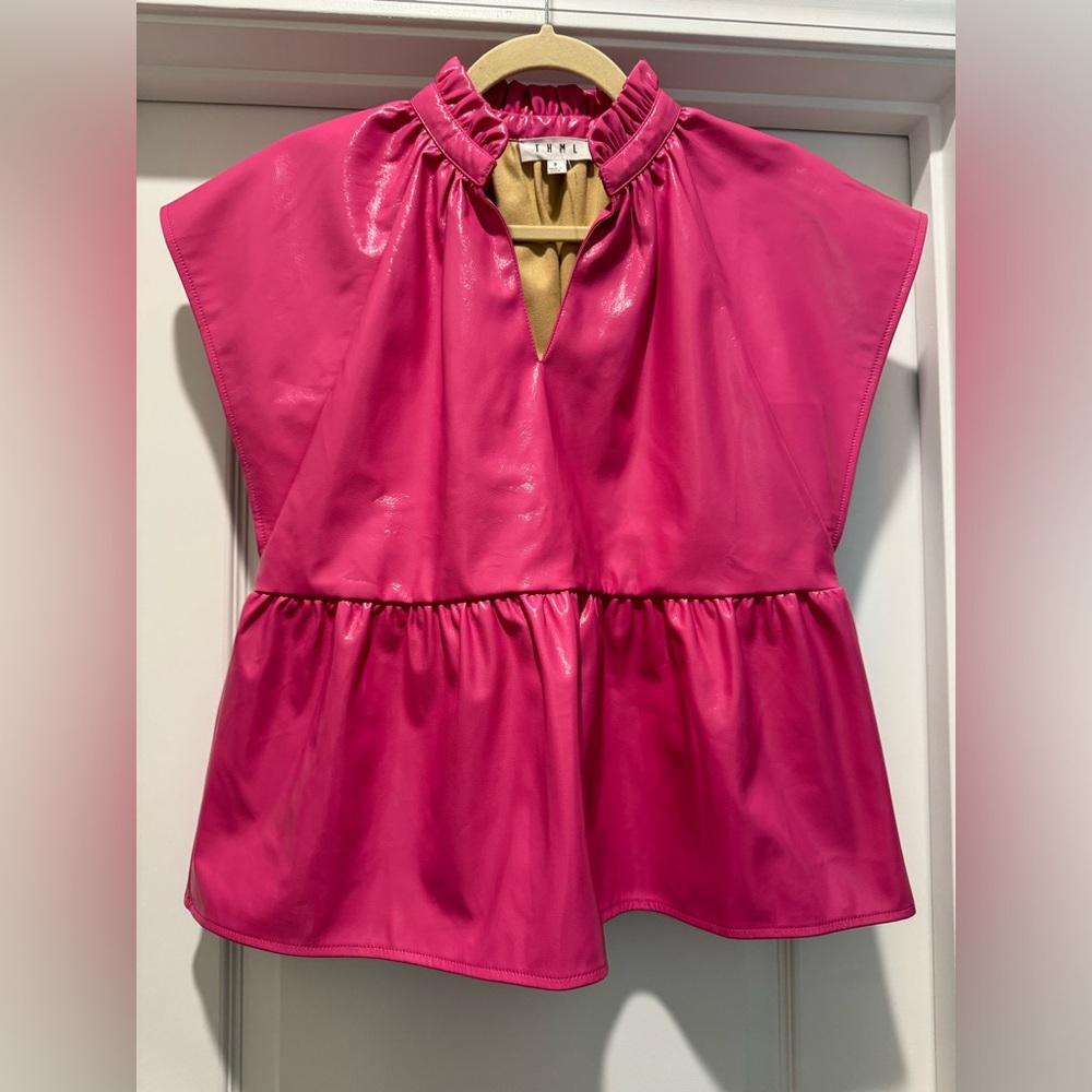 THML Size S| Pink Faux Leather Top-NWOT